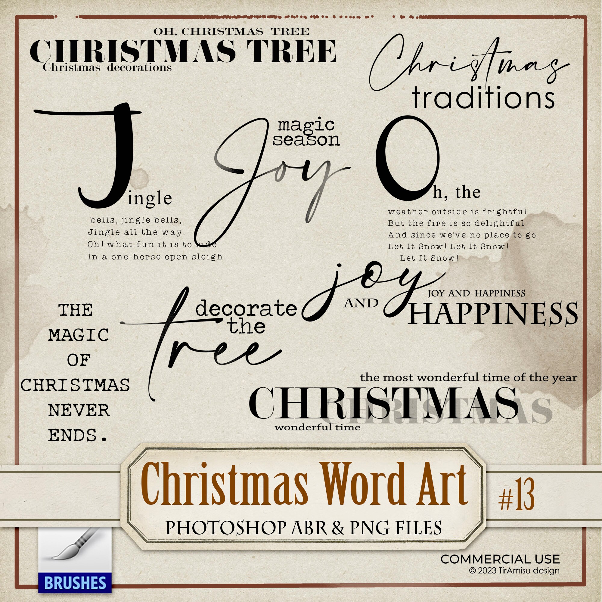 Christmas Word Art Digital PNG Clipart, Art Journal Printable Inspirational Quotes, Labels, Words, Overlay, Stamp, Photoshop Brush ABR, wa13