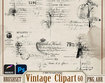 Vintage Handwritten Letter Digital Clipart PNG| Procreate Stamp Brushset| Photoshop Brush ABR| Printable Sticker, Transfer, Overlay| br 60