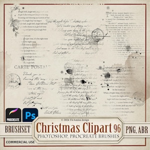 Carta manuscrita navideña vintage, clipart PNG digital, conjunto de pinceles Procreate, pincel ABR de Photoshop, transferencia imprimible, calcomanía, sello, BR96