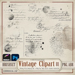 Carta Manuscrita Vintage Clipart Digital PNG | Conjunto de Pincéis Procreate | Pincel ABR para Photoshop | Adesivo Digital, Carimbo Imprimível, Sobreposição, 81