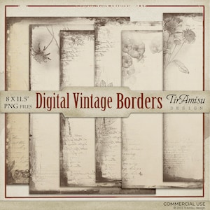 Vintage Autumn Digital Distressed Borders,  Fall Frames Overlay, Black and White Vintage PNG Cipart, Digtal Stamp, Junk Journal , DB4