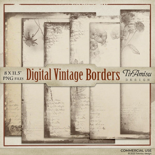 Vintage Autumn Digital Distressed Borders,  Fall Frames Overlay, Black and White Vintage PNG Cipart, Digtal Stamp, Junk Journal , DB4