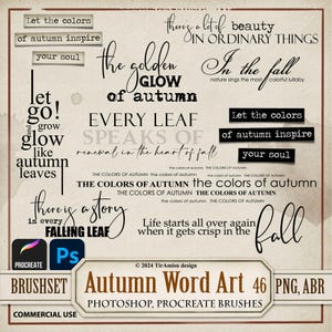 Arte de palavra de outono PNG clipart digital | Conjunto de pincéis Procreate | Pincel de Photoshop de outono ABR | Carimbo para impressão, palavras de diário, sobreposições, citações | wa46
