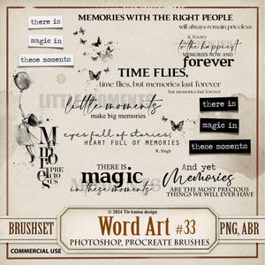 Pacchetto di clipart e pennelli digitali di Word Art ispiratrici/PNG, set di pennelli per timbri Procreate, sovrapposizione di album di ricordi ABR/, etichetta di testo/WA33