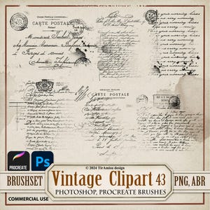 Vintage handgeschriebener Brief Digital Clipart PNG | Photoshop Pinsel ABR | Procreate Stempel Brushset| Junk Journal Aufkleber, Overlay zum ausdrucken| 43