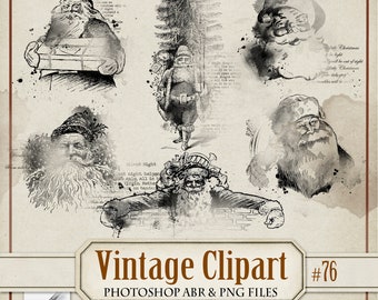 Vintage Weihnachtsmann digitale Clipart PNG, Photoshop Pinsel ABR, Vintage Weihnachten digitaler Stempel, druckbare Junk Journal Ephemera, BR 76
