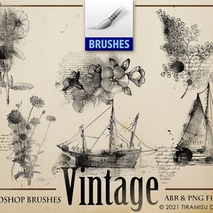 Vintage Floral Clipart, Summer PNG Digital Clipart, Vintage Ship Digital Stamps, Photoshop Brushes, PNG Transfers, Commercial Use, BR-8