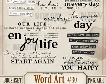 Inspirational Word Art Digital Clipart & Brush Pack | PNG, Brushset Stamp, ABR | Scrapbook Text Quote, Label | Instant Download | WA30