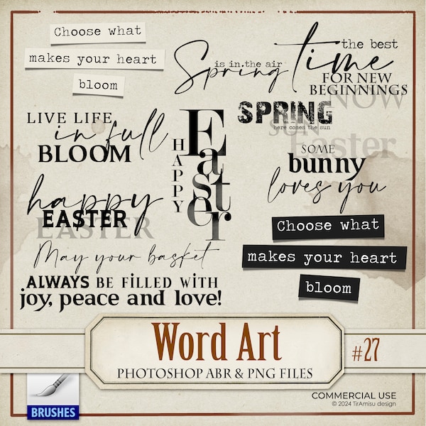 Easter Art Journaling Words Digital PNG Clipart, Spring Word Art, Photoshop Brush ABR, Overlay, Printable Text Stamp,  Quotes Label, 27