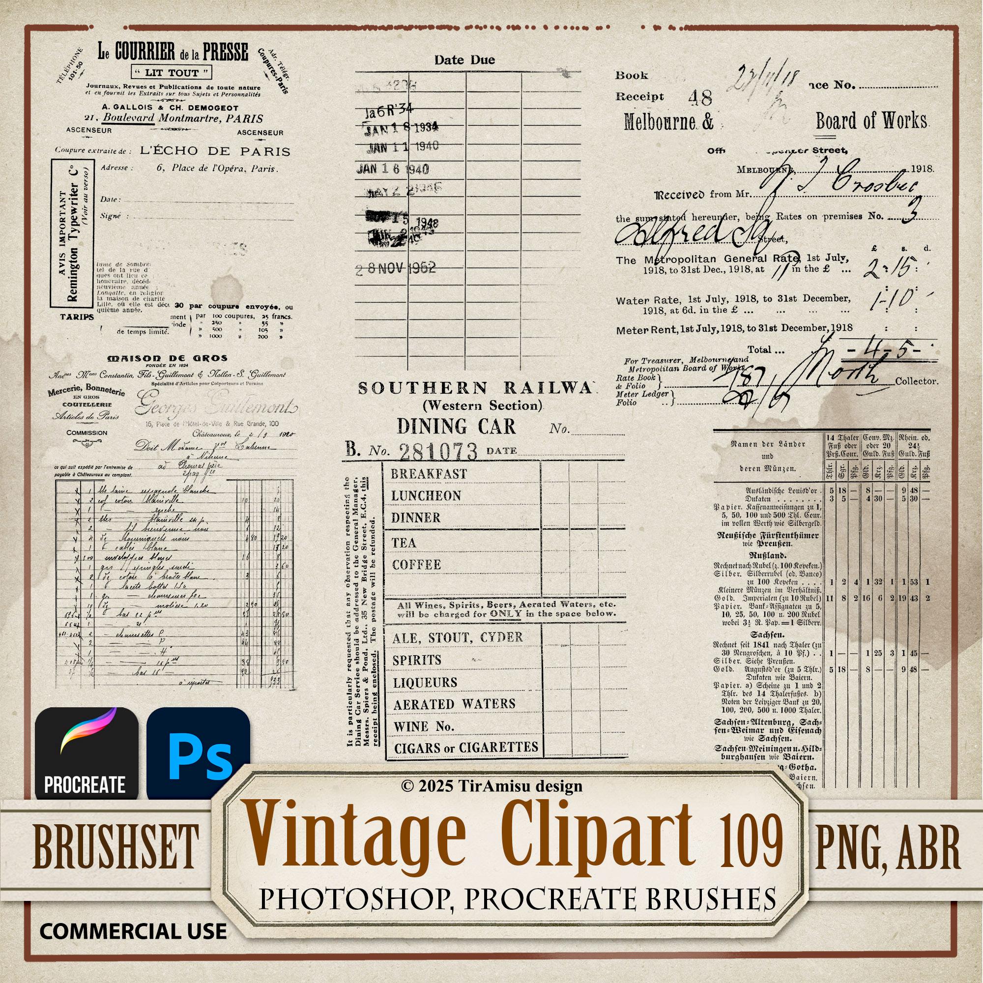 Vintage Tables Digital Clipart PNG| Procreate Stamp Brush| Photoshop Brush ABR| Printable Art Journal Sticker, Overlay, Transfer| BR109