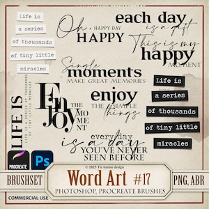 Inspirierende Digtal Word Art PNG Clipart | Photoshop Pinsel ABR | Procreate Pinselstempel | Druckbares Happy Moments Overlay Text Zitat Label|wa17