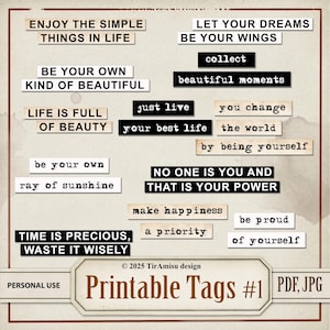 Inspiracja Wydrukuj Cytat PDF i JPG | Kochaj siebie | Sztuka słowa | Dziennik śmieci, Dziennik sztuki scrapbookingu | Tag, Etykieta | Natychmiastowe pobieranie | Tag1