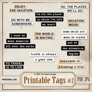 Citazione ispiratrice per le vacanze stampabile in PDF e JPG/ Parole d'arte di viaggio/ Diario spazzatura, Etichetta per scrapbooking, Etichetta/ Download immediato/ Tag2