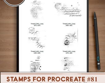 Sellos de caligrafía vintage para Procreate/ Imágenes prediseñadas digitales PNG/ Paquete de pinceles para Photoshop/ Superposición para álbumes de recortes para la creación de tarjetas, diarios artísticos/BR81
