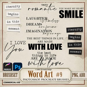 Romantic Love Word Art Digital PNG Clipart| Procreate Brushset, Stamp| Photoshop Brush ABR| Wedding Printable Sentiments Overlay, Quote|wa9