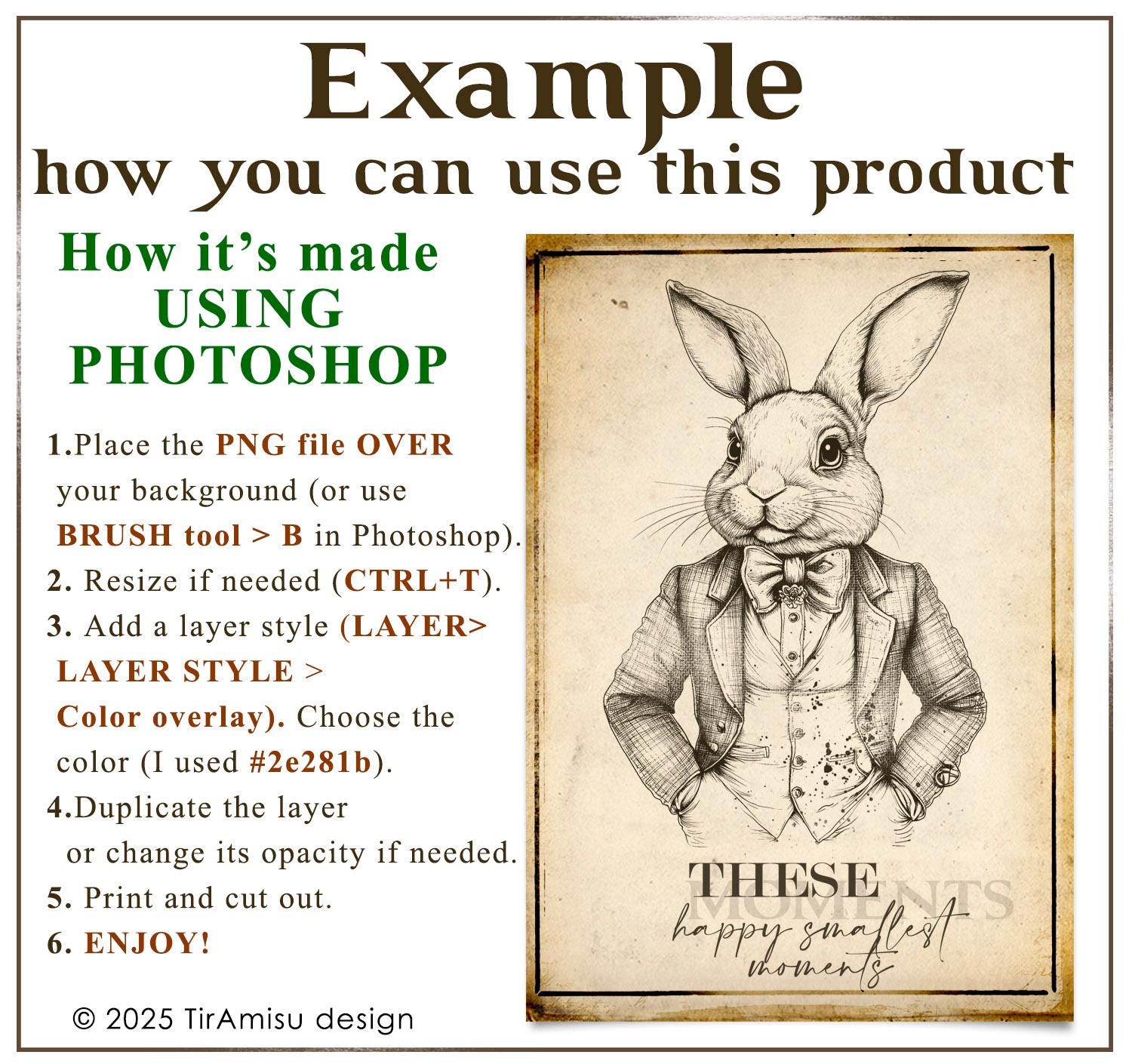 Photo Shop Rabit Vintage Rabbit Digital Clipart PNG| Photoshop Brush ABR| Procreate ...