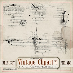 Vintage Notes Digital Clipart & Brush Pack| PNG, Stamp Brushset For Procreate, ABR for Photoshop| Handwritting Overlay, Sticker| BR 75