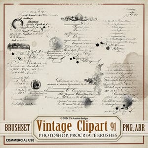 Clipart digital PNG de letras manuscritas vintage | Pacote de carimbos e pincéis para Procreate e Photoshop | Estilo grunge para diário de arte | BR91
