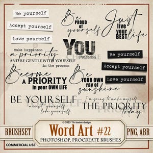 Liebe dich selbst Wort Kunst Digitales Clipart & Brush Pack | PNG, Procreate Stempel, ABR | Inspirierende Journal Spruch Etikett|WA22