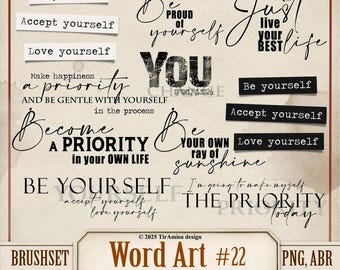 Inspirational Word Art Digital Clipart PNG| Brush & Stamp Pack for Procreate and Photoshop| Junk Journal Text Quote, Card Making Label| WA22