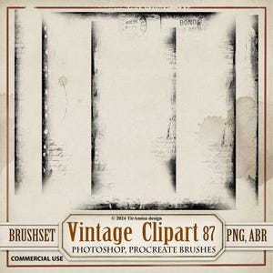 Pacchetto di pennelli e clipart digitali Vintage Borders / PNG, set di pennelli per timbri Procreate, adesivo per album ABR / Grunge, sovrapposizione / BR 87