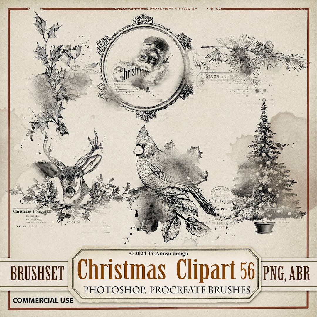 Christmas Digital Clipart & Brush Pack | PNG, Procreate Stamp Brushset ...