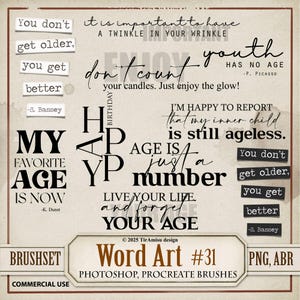 Birthday Word Art Digital Clipart & Brush Pack| PNG, Stamp Brushset for Procreate, ABR for Photoshop| Journaling Text Quote, Label| WA31