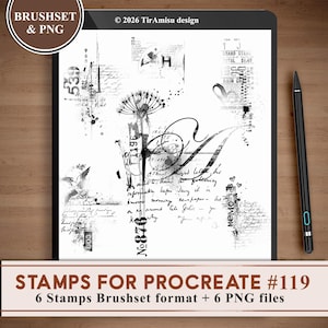Ensemble de pinceaux pour tampons grunge pour procréer | Clipart numérique et paquet de pinceaux PNG| ABR pour Photoshop| Superposition de journal collage vintage | BR 119
