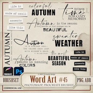 Jesienna inspiracja Word Art Cyfrowy PNG Clipart| Jesienny pędzel Photoshop ABR| Pieczątka Procreate| Nakładka tekstowa do druku, Etykieta cytatu| wa45