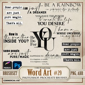 Inspiracja Word Art Cyfrowy PNG Clipart| Zestaw pędzli Procreate Stamp| Photoshop Brush ABR| Nakładka do druku, Naklejka, Etykieta z cytatem| wa29