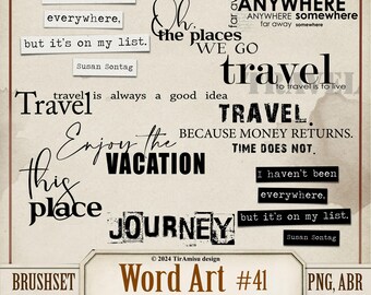 Vacation Word Art Digital Clipart PNG| Brush & Stamp Pack for Procreate and Photoshop| Summer Junk Journal Text Quote, Card Making Label|w41
