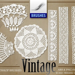 Vintage Lace Clipart, Vintage Lace Digital Stamps, Vintage Lace Photoshop Brushes, Junk Journal Lace Clipart, Transfer, PNG file, ABR, BR49
