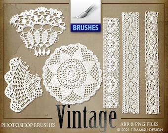 Vintage Lace Clipart, Vintage Lace Digital Stamps, Vintage Lace Photoshop Brushes, Junk Journal Lace Clipart, Transfer, PNG file, ABR, BR49