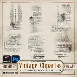 Periódico vintage digital PNG Clipart/Sello de pincel Procreate/Pincel de Photoshop ABR/Superposición, calcomanía o transferencia imprimible de diario basura/BR 45