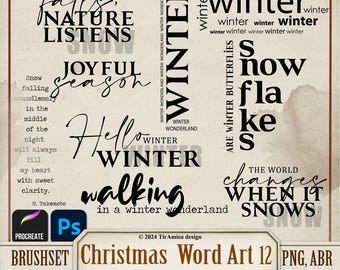 Christmas Word Art Digital PNG Clipart| Procreate Brushset| Photoshop Brush ABR| Printable Inspirational Quote, Sticker, Overlay, Stamp|wa12