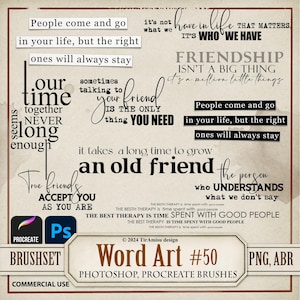 Friendship Inspirational Word Art Digital PNG Clipart| Procreate Stamp Brush| Photoshop Brush ABR| Words, Sticker, Overlay, Quote| wa50