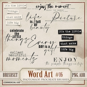 Inspirational Word Art Digital Clipart & Brush Pack| PNG, Stamp Brushset for Procreate, ABR for Photoshop| Memories Text Quote, Label| WA 16