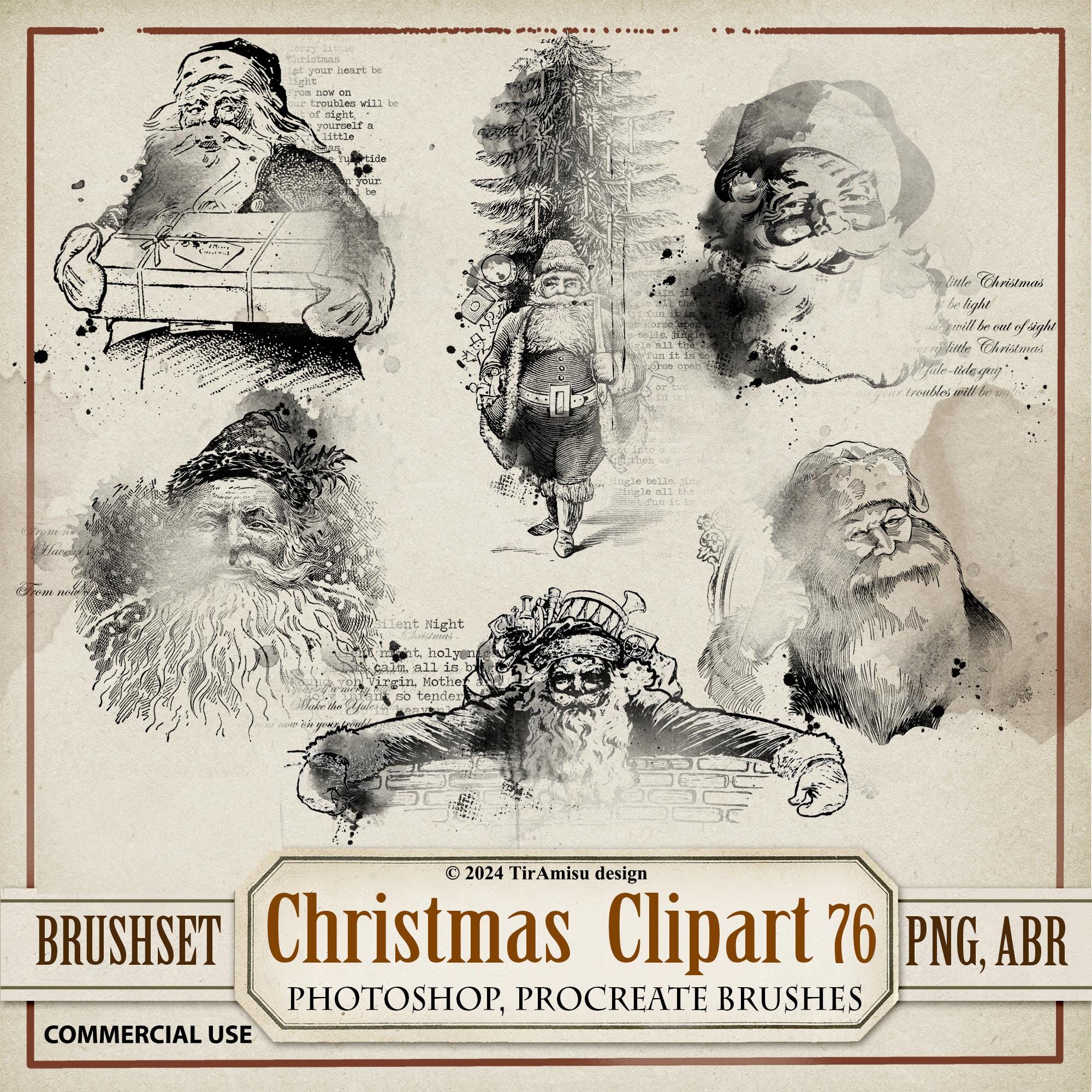 Vintage Santa Claus Digital Clipart & Brush Pack| PNG, Stamp Brushset ...