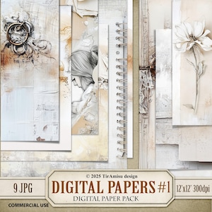 Papel digital beige/Paquete para hacer tarjetas DIY/Papel para álbum de recortes con acuarela para imprimir en color marfil/Fondo abstracto para bodas/Descarga digital/PP1