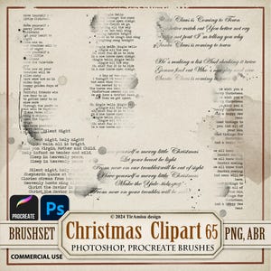 ビンテージ クリスマス ソング デジタル PNG クリップアート | Procreate ブラシセット | Photoshop ブラシ ABR | 印刷可能なスタンプ、転写、ステッカー、オーバーレイ | BR65