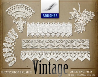 Vintage Lace Clipart, Vintage Lace Digital Stamps, Vintage Lace Photoshop Brushes, Junk Journal Lace Clipart, Transfer, PNG file, ABR, BR48