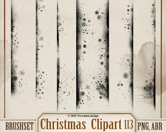 Clipart e pennelli digitali natalizi / PNG, set di pennelli, ABR / Pacchetto di timbri per scrapbooking e journaling natalizi / Stile vintage / Download immediato / BR113