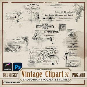 Étiquettes vintage Clipart numérique PNG | Pinceau Photoshop ABR| Pinceau tampon Procreate| Sticker Scrapbooking Art Journal, superposition | BR92