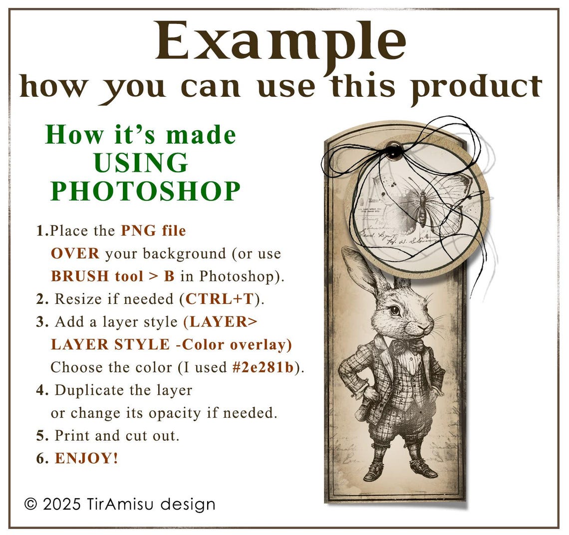 Photo Shop Rabit Vintage Rabbit Digital Clipart PNG| Photoshop Brush ABR| Procreate ...