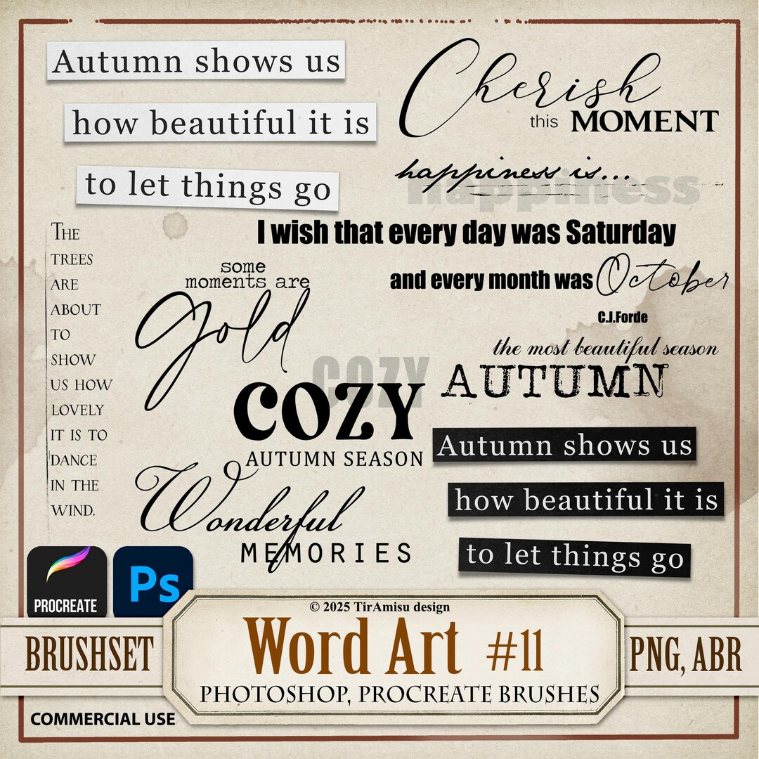 Autumn Word Art Digital PNG Clipart| Fall Photoshop Brush ABR ...