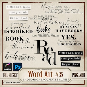 Clipart PNG digitale di parole ispiratrici per gli amanti dei libri/Pennello timbro Procreate/Pennello Photoshop ABR/Citazione sovrapposta per diario d'arte stampabile/wa35