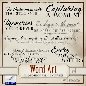 Souvenirs Inspirational Art Journal Words Digital PNG Clipart, Photoshop Brush ABR, Word Art Overlays, Timbres de texte imprimables, Étiquettes de citations, 4