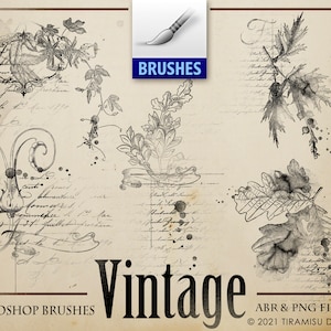 Vintage Autumn Floral Digital Stamp, Vintage Photoshop Brush, Vintage Fall Botanical Black And White Clipart, PNG, ABR, br-35