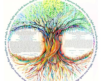 Nava Shoham ~ Tree of Life Seasons - Green leaves ketubah ~ 1800ketubah.com