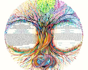 Nava Shoham ~ Rainbow Tree Seasons ketubah (with heart in roots) ~ 1800ketubah.com